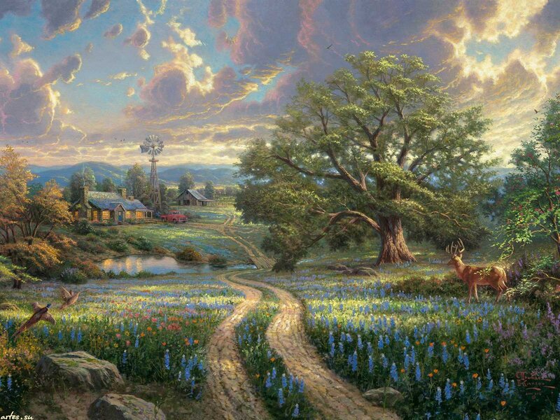Deer in a Field — Blue, Serene