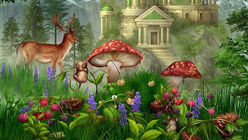 Deer in a Forest — Green, Serene, Digital Art