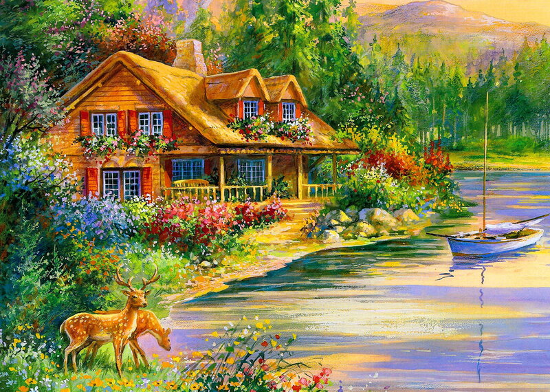 Deer in a Garden — Green