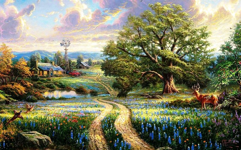Deer in a Meadow — Blue, Serene