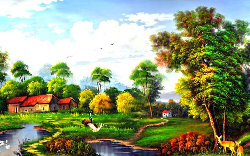 Deer in a Meadow — Green, Serene