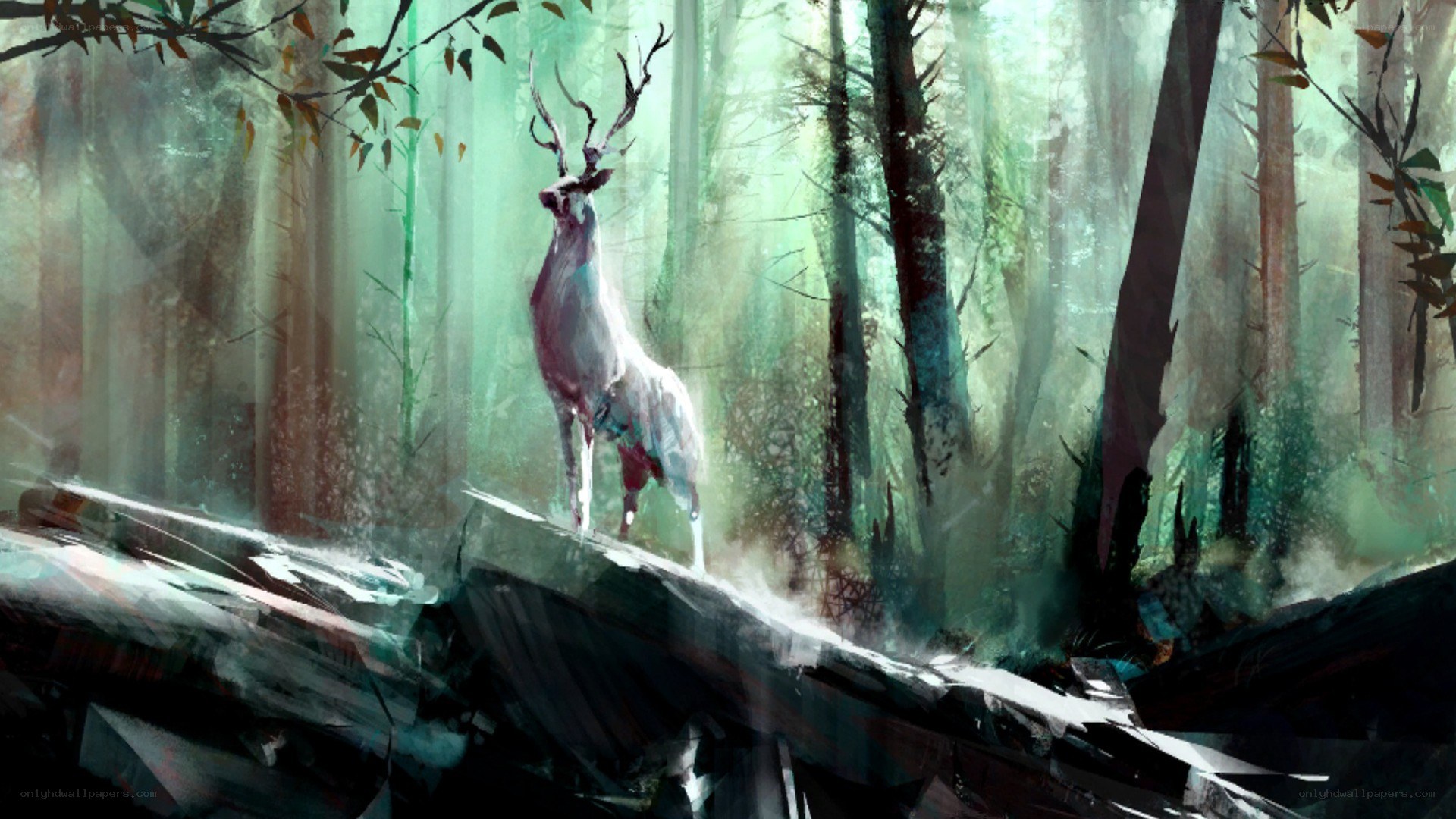 Deer in a misty forest