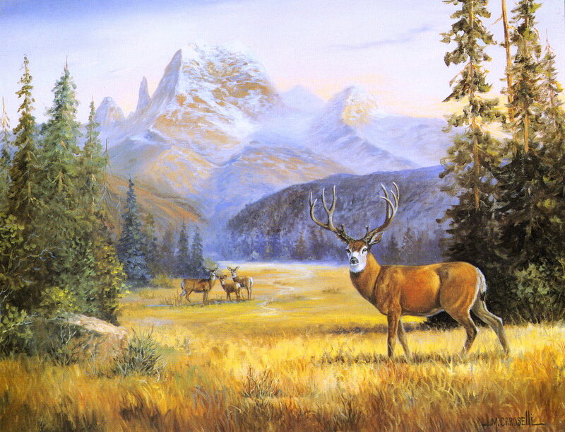 Deer in a Mountain Field — Yellow