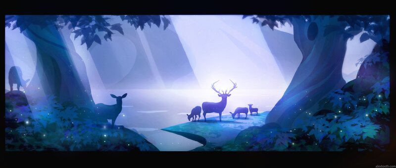 Deer in a mystical forest