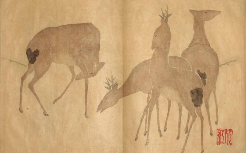 Deer in a scroll painting