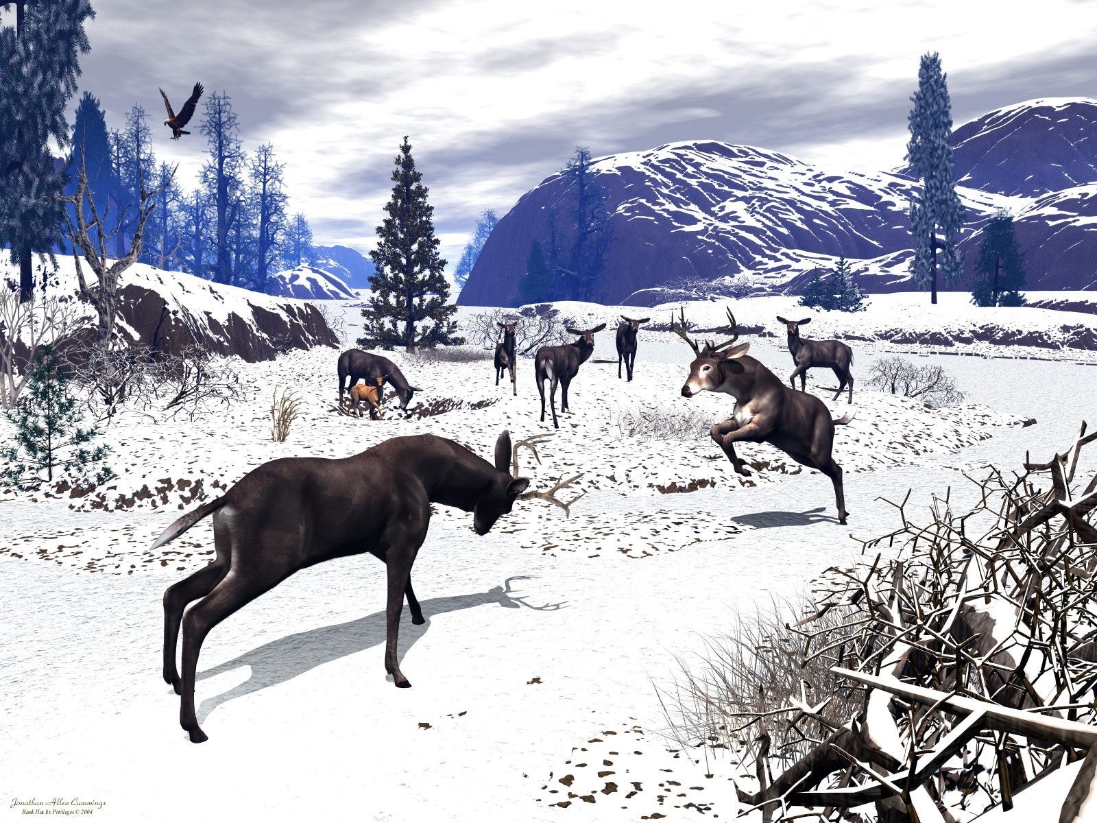 Deer in a snowy landscape