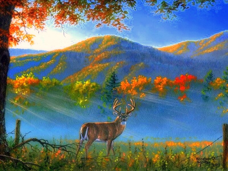 Deer in Autumn Field — Blue