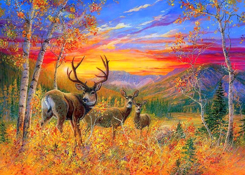 Deer in Autumn Field — Orange