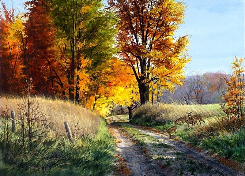 Deer in Autumn Field — Yellow