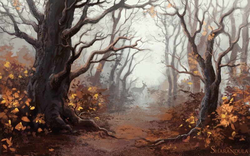 Deer in Autumn Forest — Brown, Misty