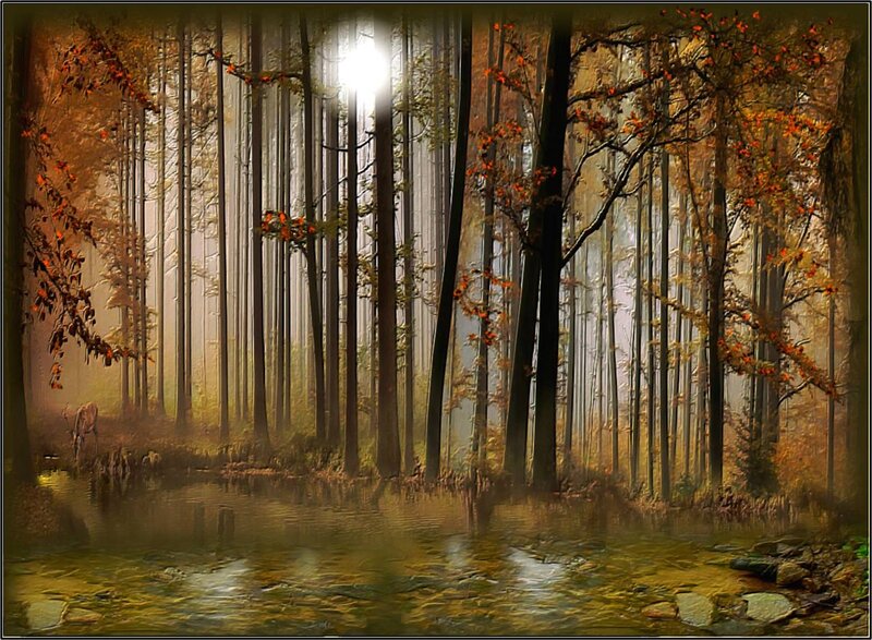 Deer in Autumn Forest — Brown, Serene, Digital Art