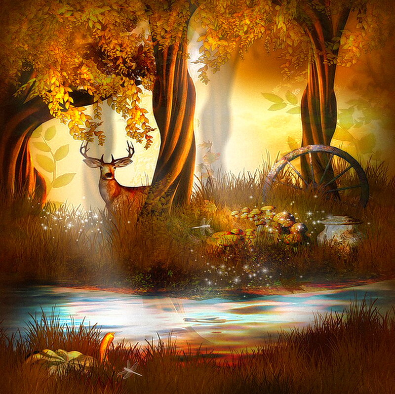 Deer in Autumn Forest — Golden