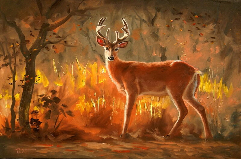 Deer in Autumn Forest — Orange, Dramatic