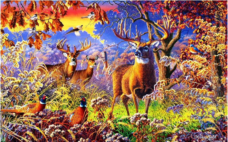 Deer in Autumn Forest — Orange, Serene, Illustration