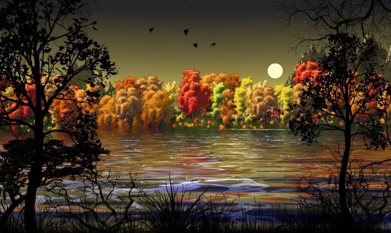 Deer in Autumn Forest — Orange