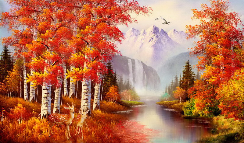 Deer in Autumn Forest — Red, Serene