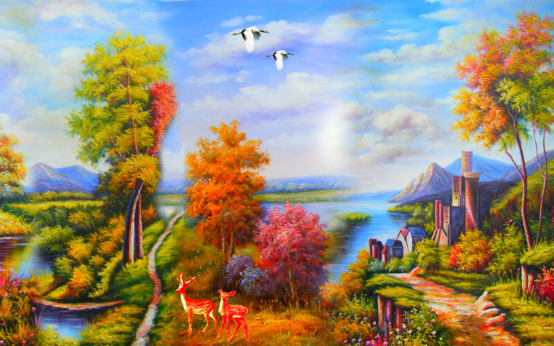 Deer in Autumn Landscape — Blue