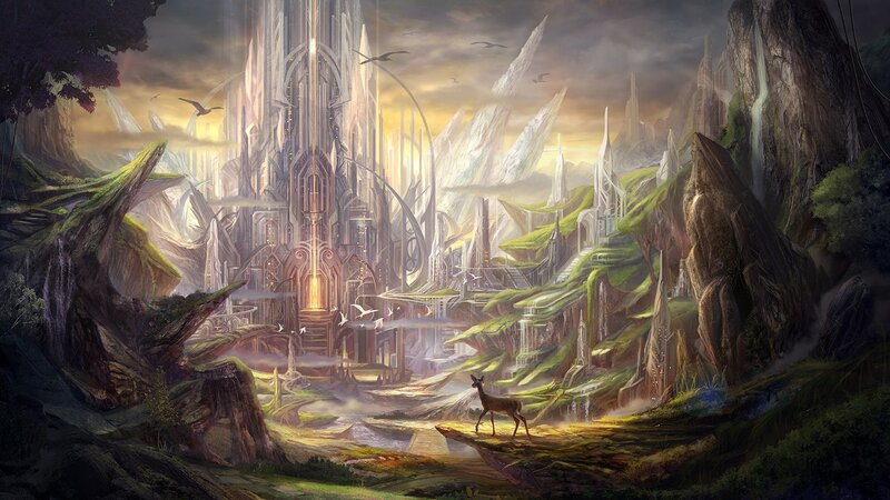 Deer in Fantasy City — Green