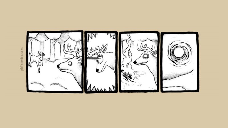 Deer in Forest — Black, Dramatic, Afternoon