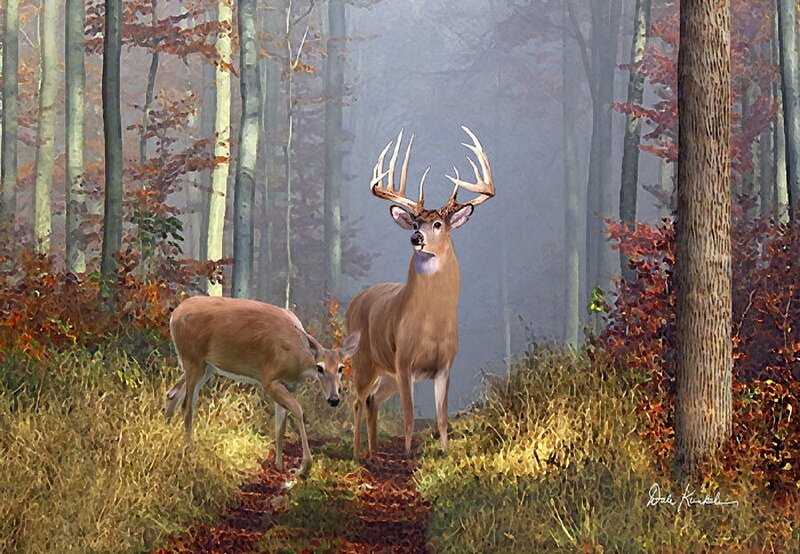 Deer in Forest — Brown, Serene, Autumn, Digital Art