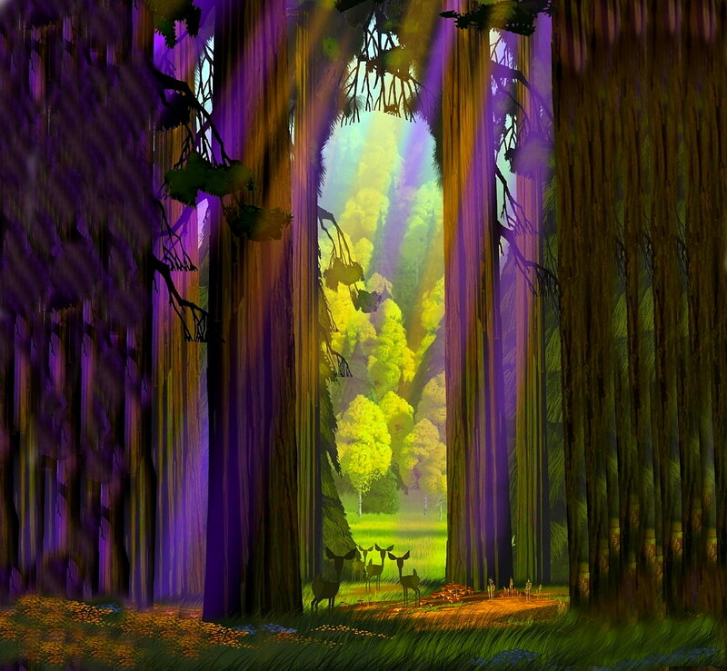 Deer in Forest Clearing — Purple