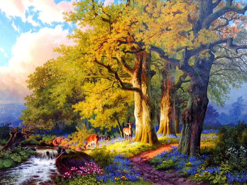 Deer in Forest Clearing — Yellow