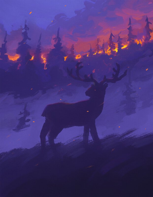Deer in Forest Fire