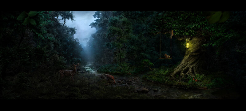 Deer in Forest — Green, Mysterious