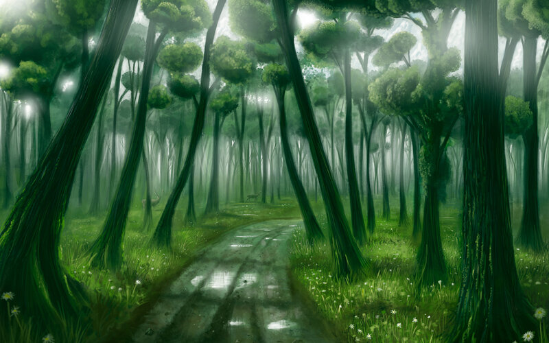 Deer in Forest — Green, Serene, Morning, Digital Art