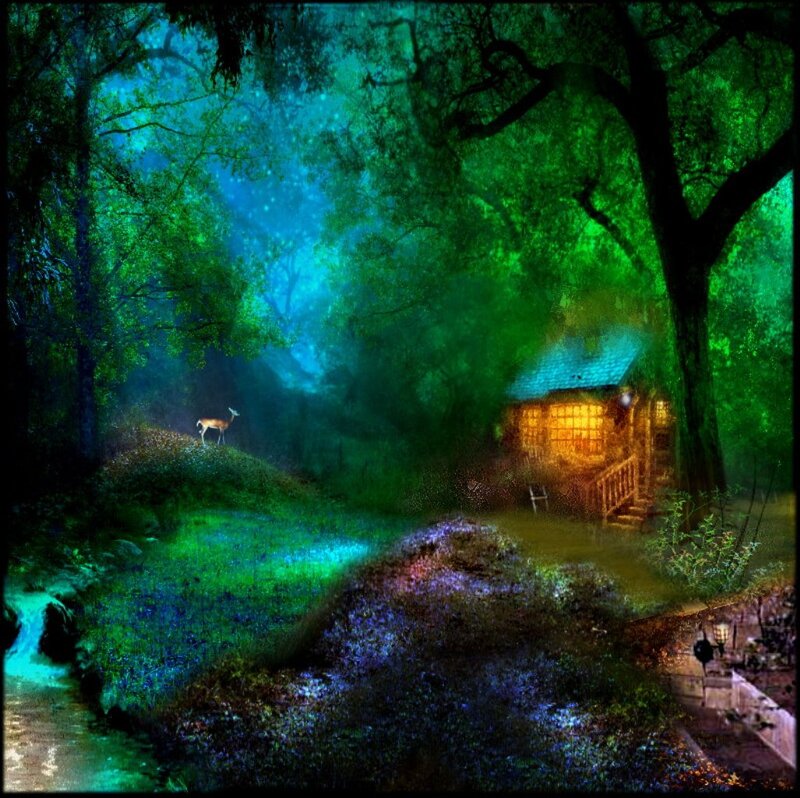 Deer in Forest — Green, Serene, Night