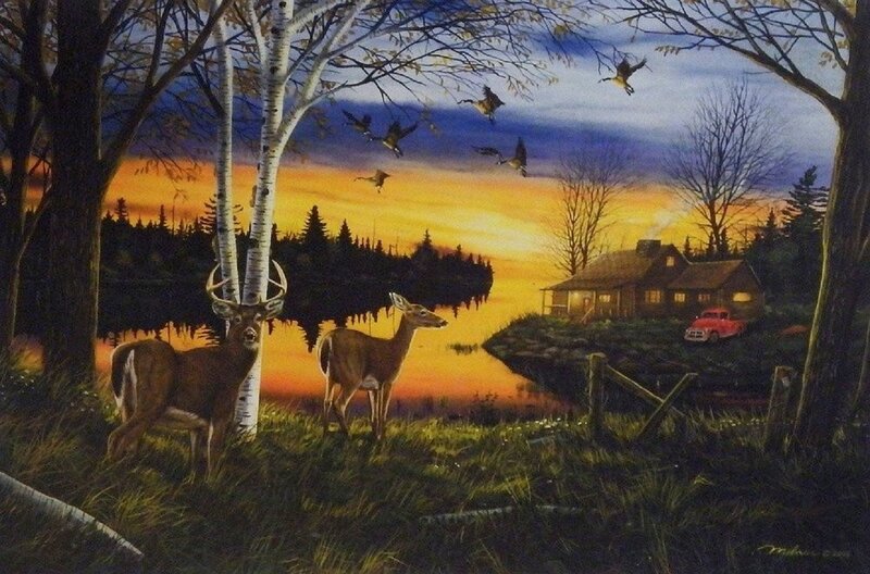 Deer in Forest — Orange, Serene, Sunset