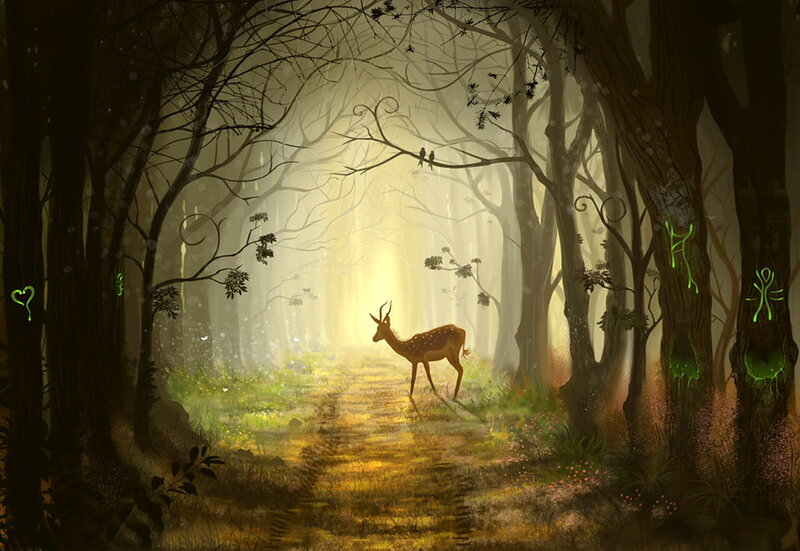 Deer in Forest Path — Green