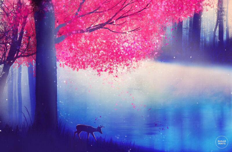 Deer in Forest — Pink