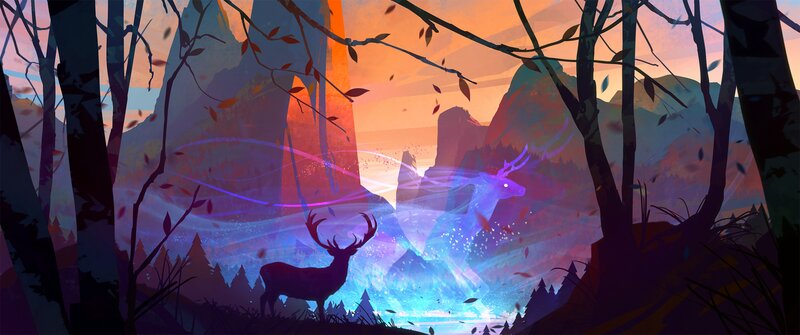 Deer in Forest — Purple