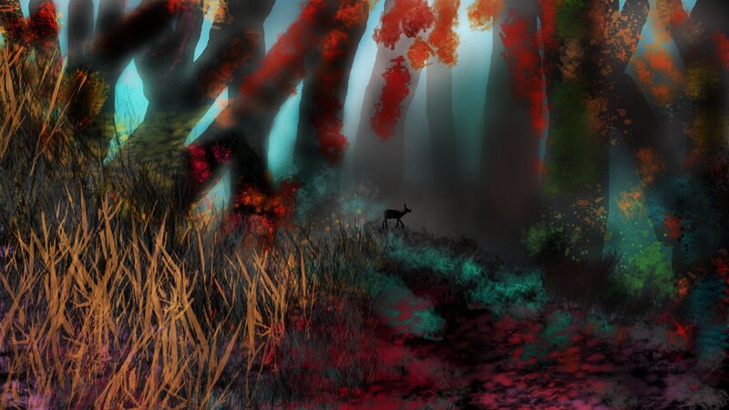 Deer in Forest — Red, Mysterious