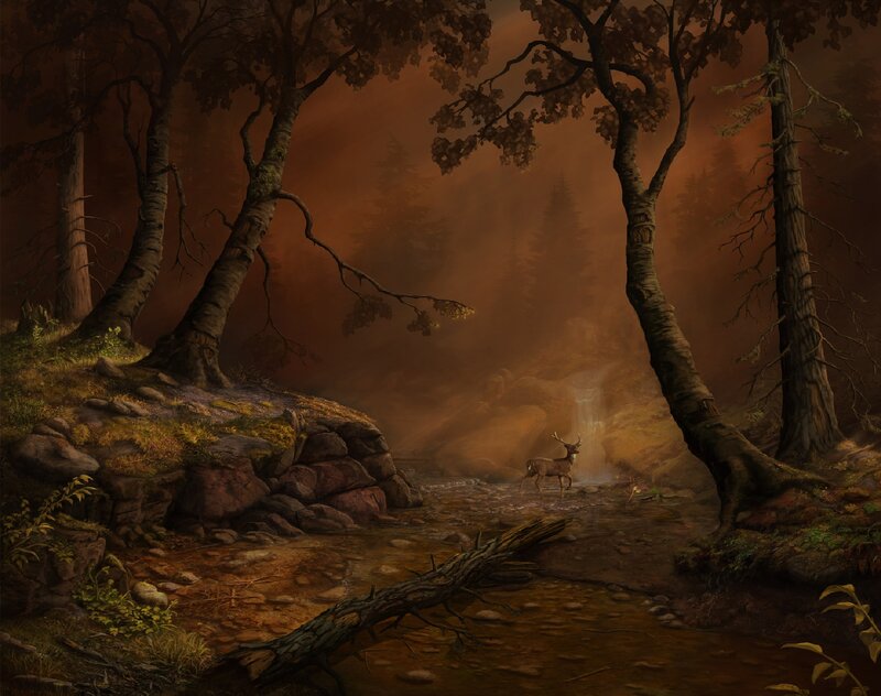 Deer in Forest Stream — Brown