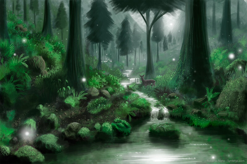 Deer in Forest Stream — Green