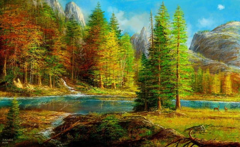 Deer in Forest Valley — Green