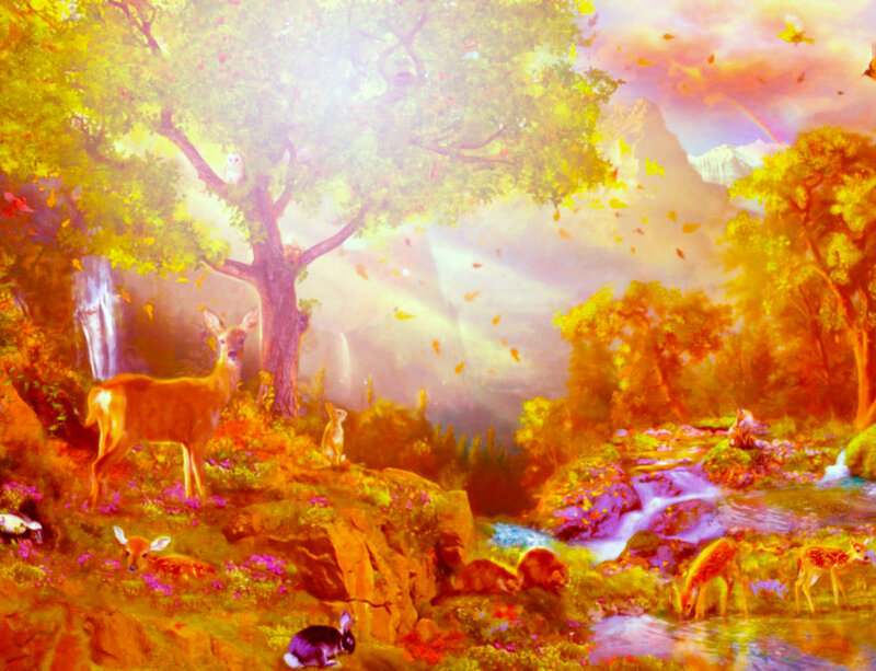 Deer in Forest — Yellow, Serene