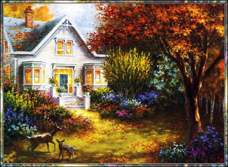 Deer in Garden — Orange, Serene