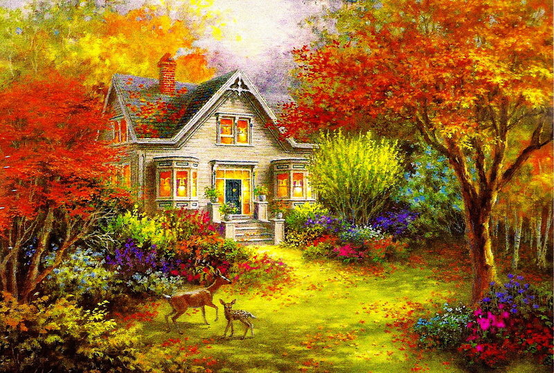 Deer in Garden — Red