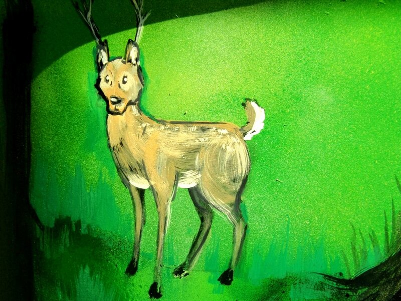 Deer in Green Field — Dramatic