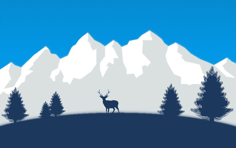 Deer in Mountain Landscape — Blue, Serene