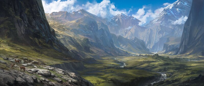 Deer in Mountain Valley — Green, Serene, Afternoon