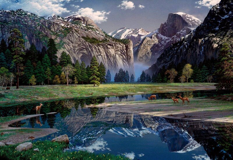 Deer in Mountain Valley — Green, Serene