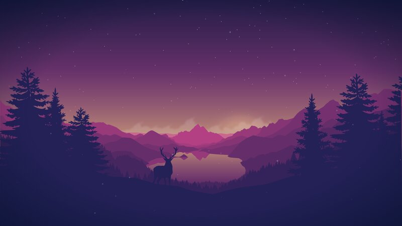 Deer in Mountain Valley — Purple, Serene