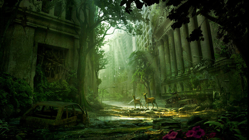 Deer in Ruined City — Green
