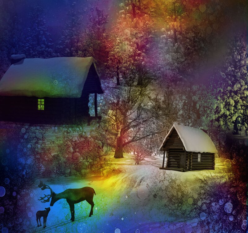Deer in Snow — Blue, Magical
