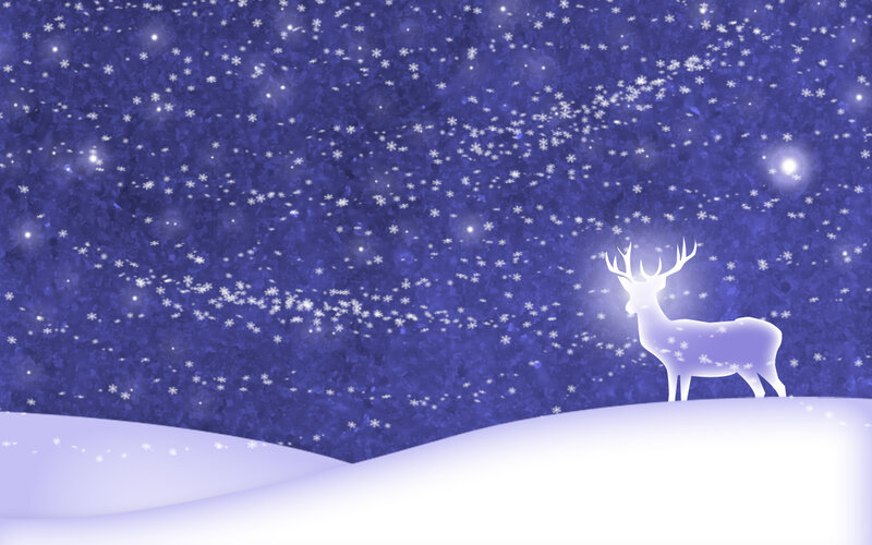 Deer in Snow — Blue, Serene