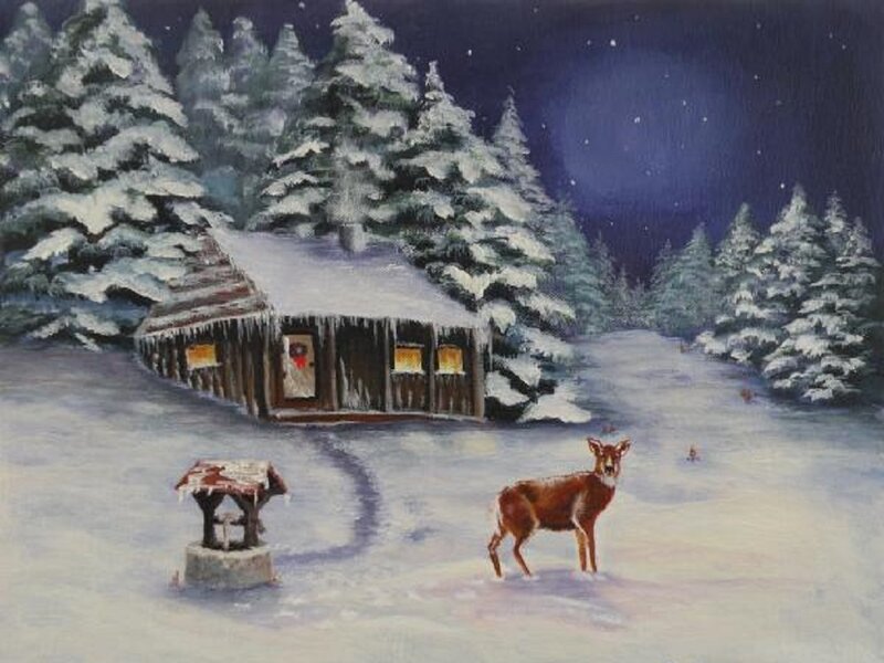 Deer in Snow — White, Serene, Night